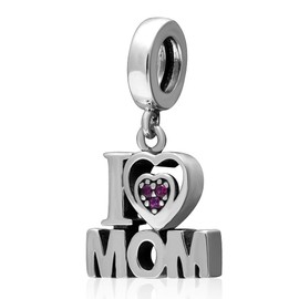 SOUKISS Happy Mothers Day Charms 925 Sterling Silver Love Mom Heart Beads Family Charms Pendant (I Love Mom)