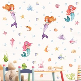 Wall Decals for Girls Room Mermaids Wall Stickers Decor for Girls Bedroom Decor DIY Sea Mermaids for Little Girl Room Nursery Decor 3 Sheets