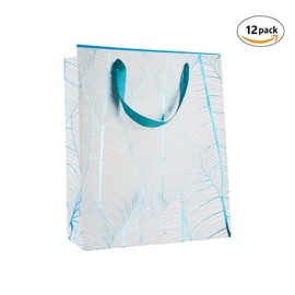 Hammont Wedding Bridesmaid Gift Bags - Leaf Design Bag For Hotel Guests (12 Pack) Foil Stamped Party Favor Bag - Durable Ribbon Handles, Beautiful Birthday Bags for Women, (12.5”x10.25”x4.75”) Blue