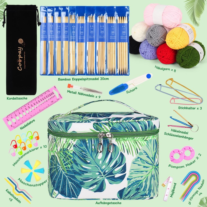 Coopay Knitting for Beginners Set, 50 Pieces Bamboo Knitting Needles