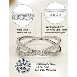 IMOLOVE Moissanite Wedding Bands for Women Criss Cross Ring Women's Eternity Wedding Bands Fashion Silver Moissanite Stackable Rings for Women with 18K White Gold Plated Size 8.5