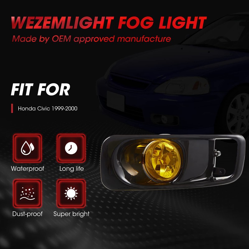 WEZEMLIGHT Driving Fog Lights Replacement For Honda Civic 1999 2000