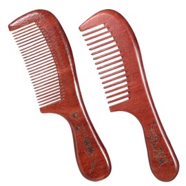 2 PCS Wood Comb Natural Red Sandalwood Combs, Wooden Comb for Women Anti-Static Detangling Wide Tooth Combs for Curly Hair Handmade Fine Tooth Hair-Comb for Women Men Hair Growth Straight Wet Dry