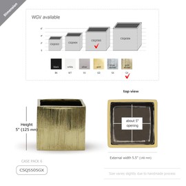 WGV Ceramic Cube Vase Bulk Width 5.5" Height 5" (Fits 5" Pot) Elegant Modern Block Square Floral Planter Terrarium Container Table Dresser for Event Accent Home Office Decor Gold Textured 6 Pieces