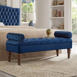 Unbranded Velvet Upholstered Bed Bench w/Tufted Button Entryway Bench for Living Room-Navy