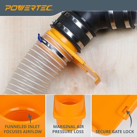 POWERTEC 70295 4-Inch Integrated Blast Gate Clog Resistant, Anti Gap Tapered ABS Plastic Fitting for Dust Collection Systems