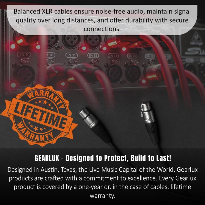 Gearlux XLR Microphone Cable, Fully Balanced, Male to Female, 3.2