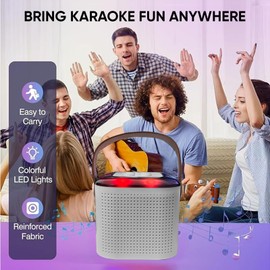 Karaoke Machine for Kids and Adults, Mini Karaoke Bluetooth Microphone Singing Speaker with 2 Wireless Microphones and 7 Color Lights, Toys for All Smartphones, Birthday, Home, Family Party (White)