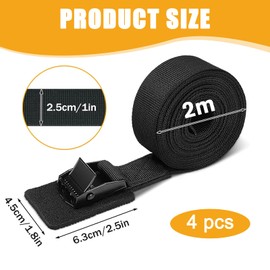 Set of 4 Tie Down Straps Black 2.5 m, 250 kg Load Capacity, Straps and Fastening Straps Set with Zinc Alloy Buckle, Tension Quick Release Straps for Cars, Camping Bicycle Cars, Motorcycles