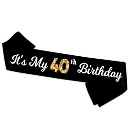 PYQWA It’s My 40th Birthday Sash - Black Sash with Foil - Cheer to 40th Birthday Sash- 40th Birthday Accessories for Women and Man