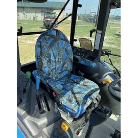 LS Tractor CAB Version MT 2 and MT4 seat Covers 2 Part NO armrests. Base seat Version. Blue waterprrof camo. Full Backs with Pockets. no armrest.