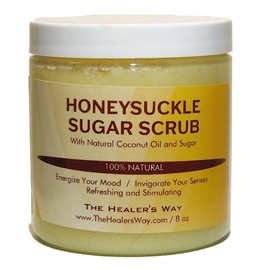 HoneySuckle Sugar Scrub, Moisturizing and Exfoliating, Natural Ingredients of Coconut Oil, Sugar Intoxicating Scent (8oz, HoneySuckle Sugar Scrub)