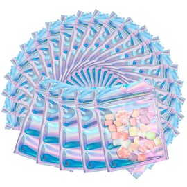 OranSee Bolsas de Herméticas Reutilizables, Bolsas Holográficas, 50 Piezas de Color Holográfico para Almacenamiento de Brillo de Labios, Pestañas de Joyería(7.5 x 10cm)