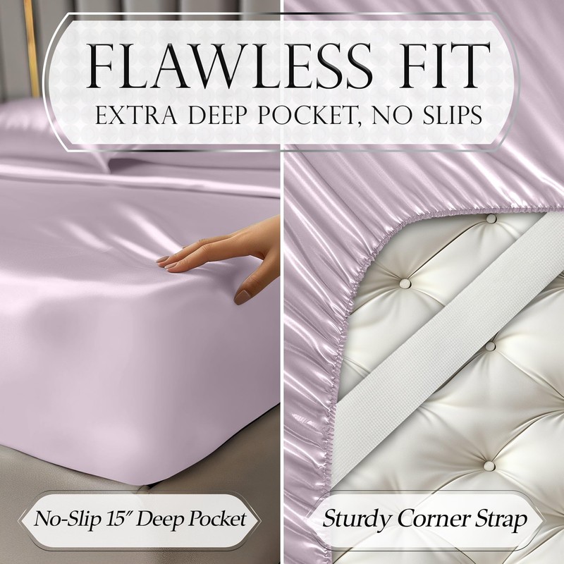 DECOLURE Satin Bed Sheets - 4 Piece Luxury Silky Twin