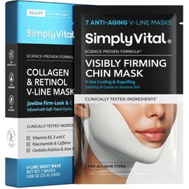 SimplyVital Mascarilla reafirmante V Line con colágeno, retinol y ácido hialurónico - Cafeína, niacinamida Mascarilla visible para reafirmar el cuello y levantar el mentón para mujeres - Doble