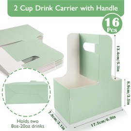 Lalvam 2 Cup Drink Carrier with Handle, 16 Pcs Green Cardboard Cup Holders, Disposable Cup Carriers for Drinks Coffee or Food Delivery, Take Out Cup Carriers (Green, 16 Pcs)