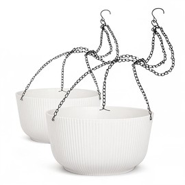 Dexceder 9.8 Inch Self Watering Hanging Planters Indoor Outdoor, Thickened Hanging Basket Flower Plant Pot (2 Pack, White)