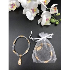 12 PCS Crystal Lady Guadalupe Rosary Bracelet Silver With Organza Bags - Baptism Favor / Christening Favor /Recuerdos de Bautizo / Quinceanera/ Baby Shower