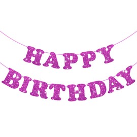 Glitter Purple Happy Birthday Banner Sign with Shiny Letters, Glitter Happy Birthday Bunting Banner Flag Garland for Kids Boys Baby Birthday Party Decorations Supplies