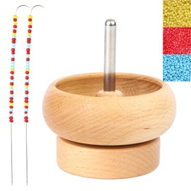 Wooden Bead Spinner Kit, Bead Spinner Bowl with Multicolored Beads and Curved Needle, Clay Bead Spinner Quickly Spin Bead Loader for Craft DIY Jewelry Bracelet Making