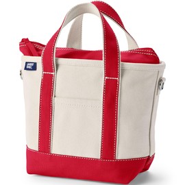 Lands' End Natural Zip Top Canvas Tote Bag Natural/heritage Red Large