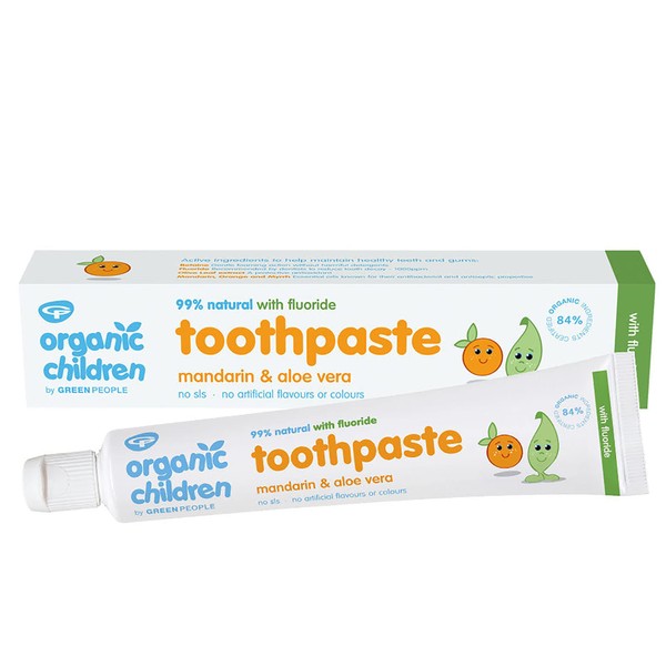 Green People Organic Children Mandarin & Aloe Vera Toothpaste 50ml – with Fluoride | 100% Natural Toothpaste for Babies & Kids | Safe if Swallowed | SLS-free | Non Mint Toothpaste for Kids