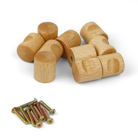 GEBAUM Pack of 10 Wooden Furniture Knobs, Set of Cabinet Knobs with Screws, Wooden Drawer Handles, Easy to Clean, Natural Birch Wood, for Wardrobes and Drawers