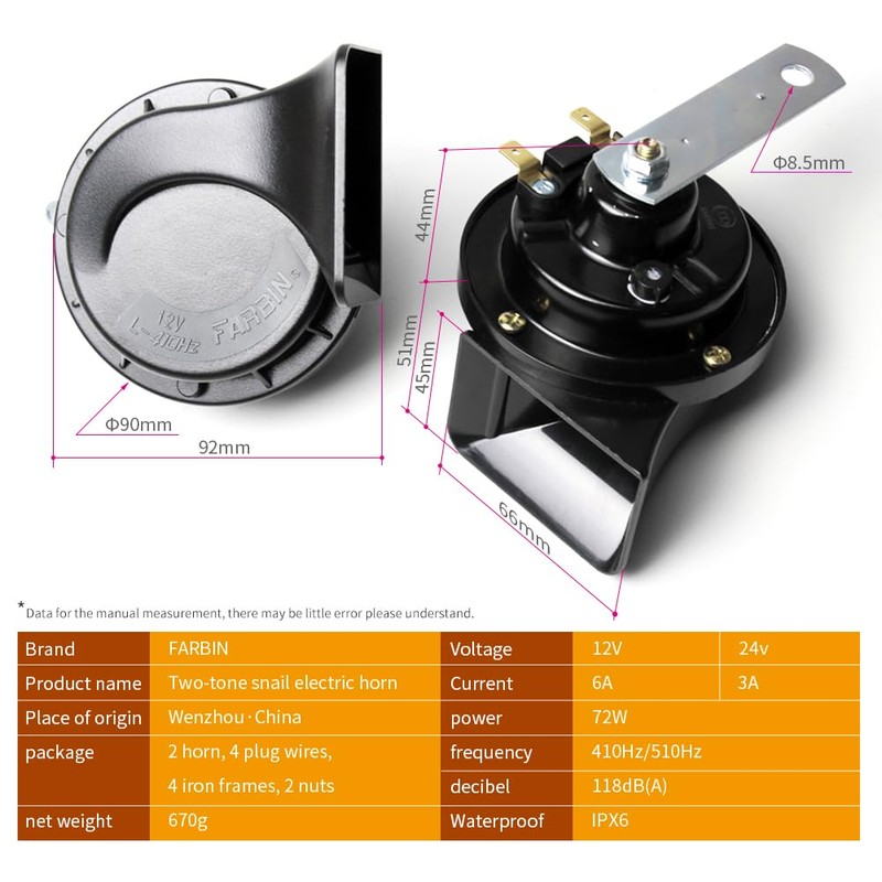 FARBIN Horns Auto Horn 12V Car Horn Loud Dual-Tone Waterproof