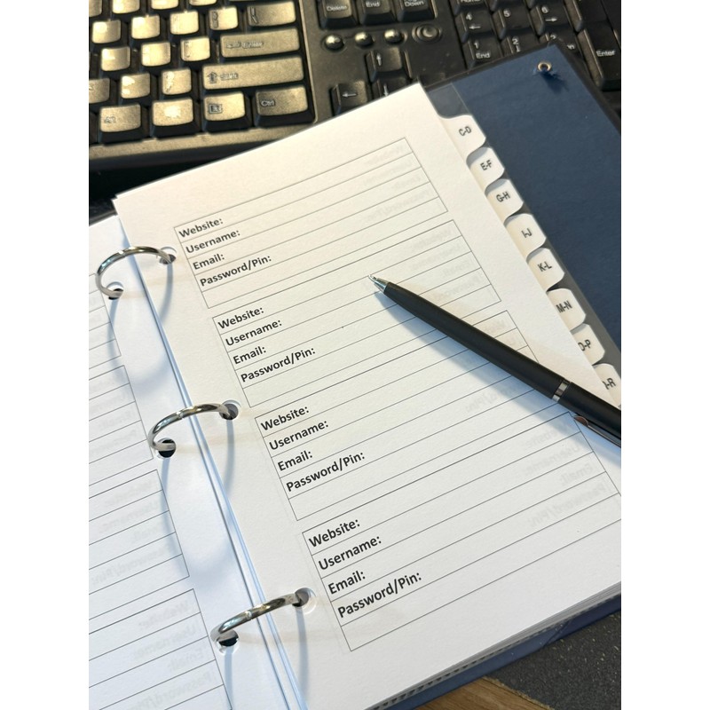 A5 Password Refill Pages for 3-Ring Binder 8.5 x 5.5-50