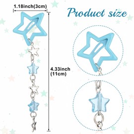 Pndeyo 2pcs Star Tassels Hair Clips for Women, Non-Slip 2000s Y2K Hair Snap Barrettes, Cute Star Beaded Pendant Hair Pin Accessories for Braid Long Short Thin Thick Hair- Blue