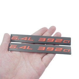 Pair Set 6.4L 392ci Letter Highly Polished Real Aluminum Car Truck Engine Swap Badge Emblem Nameplate (Black Red)