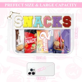 WOPIPAL Snack Bag for Travel & Makeup - Clear Chenille Letter Zipper Pouch, Waterproof Cosmetic Tote Bag for Women & Girls (White)