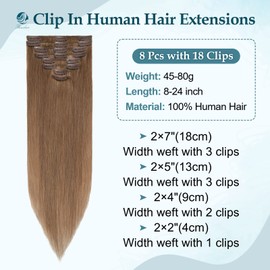 Benehair Clip in Hair Extensions Real Human Hair Blonde Hair Extensions Clip in Human Hair Long Straight Remy Natural Full Head 8pcs Real Hair Extensions for Women 14 Inch #12 Golden Brown