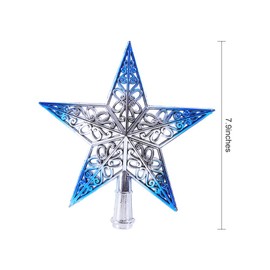 Christmas Tree Star Hollow-Out Sliver Blue Christmas Tree Star Topper Plastic Christmas Tree Topper Xmas Decoration for Christmas Home Decor, 7.8 Inches/20Cm