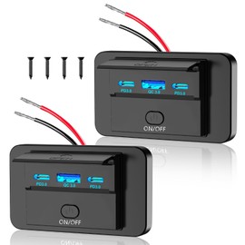 2PCS 3 Ports 12V RV USB Outlet 90W, Dual PD3.0 Type-C Quick Charge 72W & USB QC3.0 18W Panel Wall Mount, Automotive Car USB Socket Charger Adapter for RV Marine Boat Bus ATV Motorcycle Truck