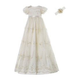 NIMBLE Baby Girls Newborn Christening Embroidered, Champange, Size 6-9 Months
