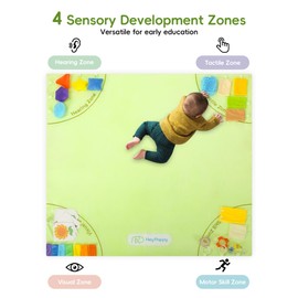 Baby Play Mat, Unique Crawling Mats with 4 Sensory Development Zones for Motor Skills, 50''x50'' Playpen Mats with Non-Slip Cushioned That Fits Nicely Into Any Playroom, Green