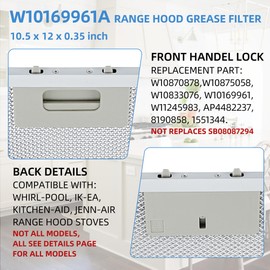 W10169961A 10.5x 12 in Aluminum Mesh Range Hood Grease Filter by Fetechmate Fit for Whirl-pool Ik-ea Kitchen-Aid Jenn-Air Replace W10870878 W10875058 W10833076 W10169961 W11245983-2 Pack