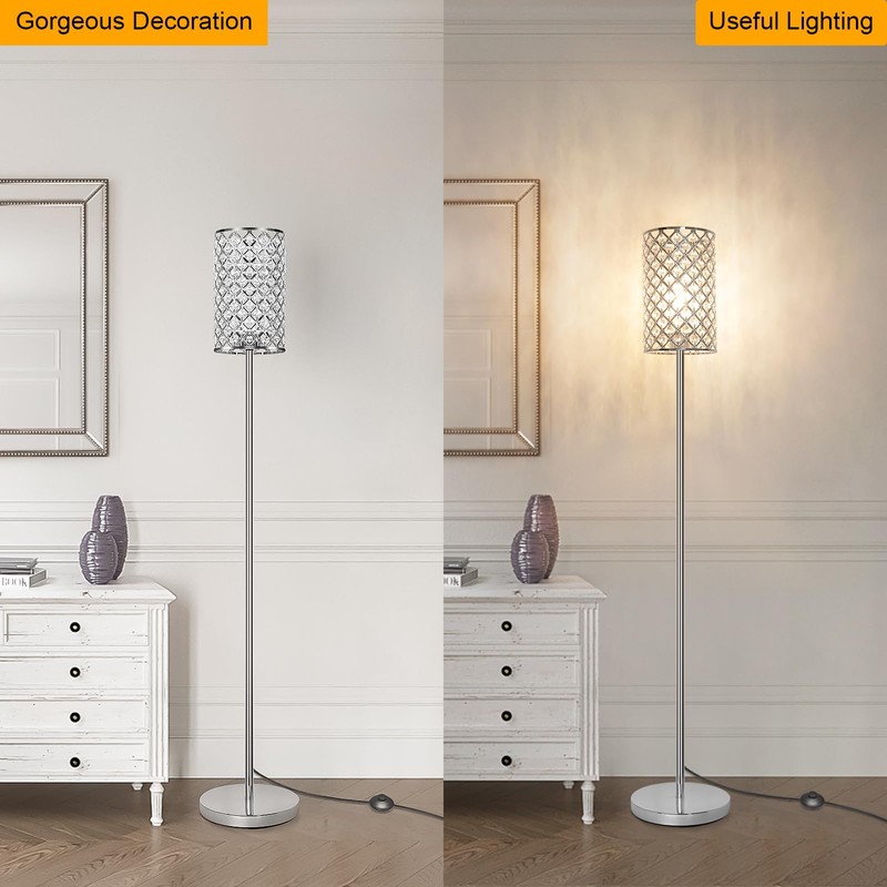 Crystal Floor Lamp, Modern Standing Lamp with Elegant Shade, LED
