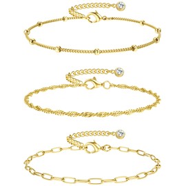 LOYALLOOK Ankle Bracelets for Women Waterproof, 14K Gold Plated Paperclip Twist Chain Anklets Non Tarnish, Dainty Layered Anklet Bracelets Adjustable Summer Beach Foot Jewelry ZZ