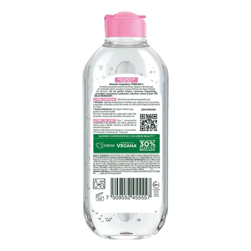 Garnier Skin Active Agua Micelar Desmaquillante todo en 1 400ml