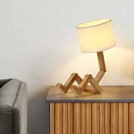 Kariosid Robot Cute Desk Lamp,Wood Bedside Table Lamp,Creative Table Lamp Wood Base Adjustable Shape,Fun Funky Wooden Reading Light for Bedroom,Study, Office,Kids Room(E27)