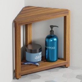 Bluewest 16.5 Inch Corner Shower Stool for Shaving Legs with Storage Shelf