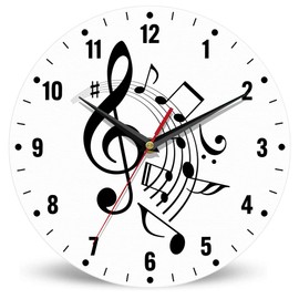 SPUNKER Wall Clocks,Music Notes Wall Clocks for Living Room Decor,Black Lines Kitchen Clocks Wall Battery Operated - 10 Inch Round Bathroom Wall Clock Silent Non-Ticking