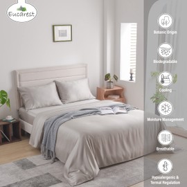 Eucalyptus Lyocell Bed Sheets, Hypoallergenic 100% Organic Tencel, Thermal Regulating and Moisture Wicking for Hot Sleepers, Superior Thread Quality, Extra Deep Pockets Queen Size - Gray