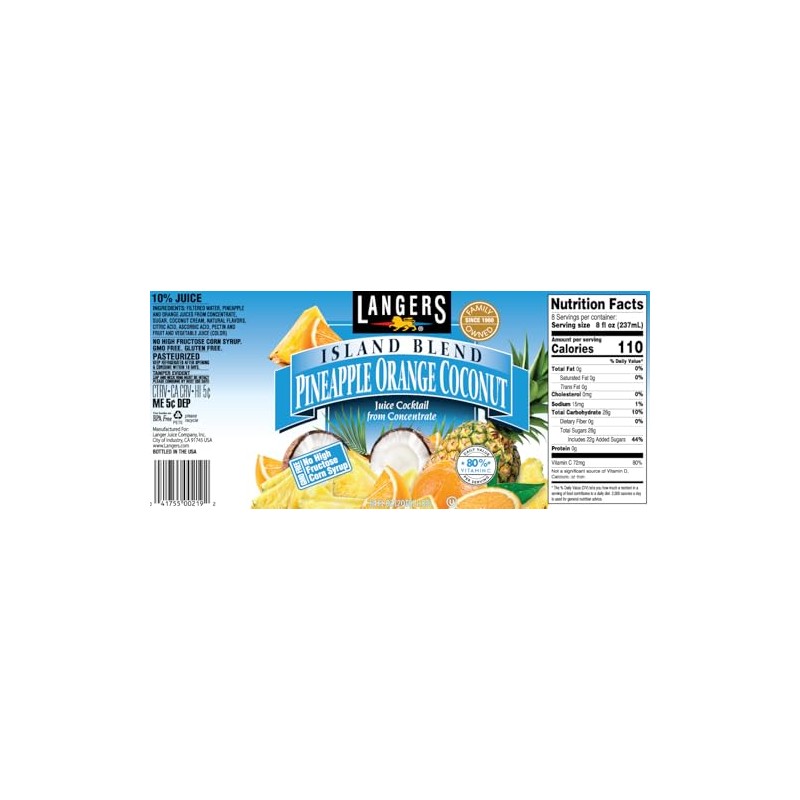 Langers Tropical Variety Pack, Mango Orange Passionfruit, Pineapple Orange Guava,