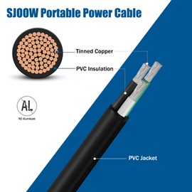 SJOOW 14/3 Wire 100FT Tinned Copper 14 AWG Portable Power Cable, 14 Gauge 3 Conductor Wire Rated 300V for Generators, Motor Leads, Portable Lights, Automotive, Industrial, Battery Chargers