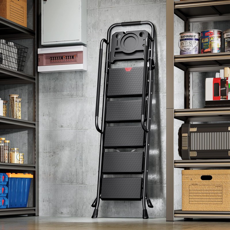 KINGRACK 5 Step Ladder, Folding Step Stool for Adult with