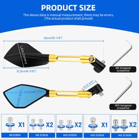 DREAMIZER Universal Motorcycle Mirrors M10 M8 Rearview Mirror Hawk-Eye Side Mirrors Compatible with Honda GROM MSX125 Kawasaki Z125 Pro Z750 Z650 Yamaha MT03 MT10 and More