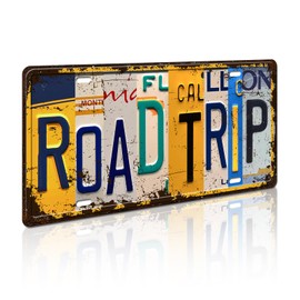 Retro Vintage Road Trip License Plate Wall Decor, Novelty Metal Tin Sign for Home Bar Pub Decor Wall Plaque 12x6 Inch